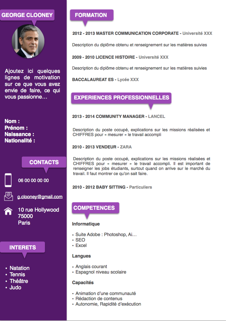 Exemple CV Etudiant violet